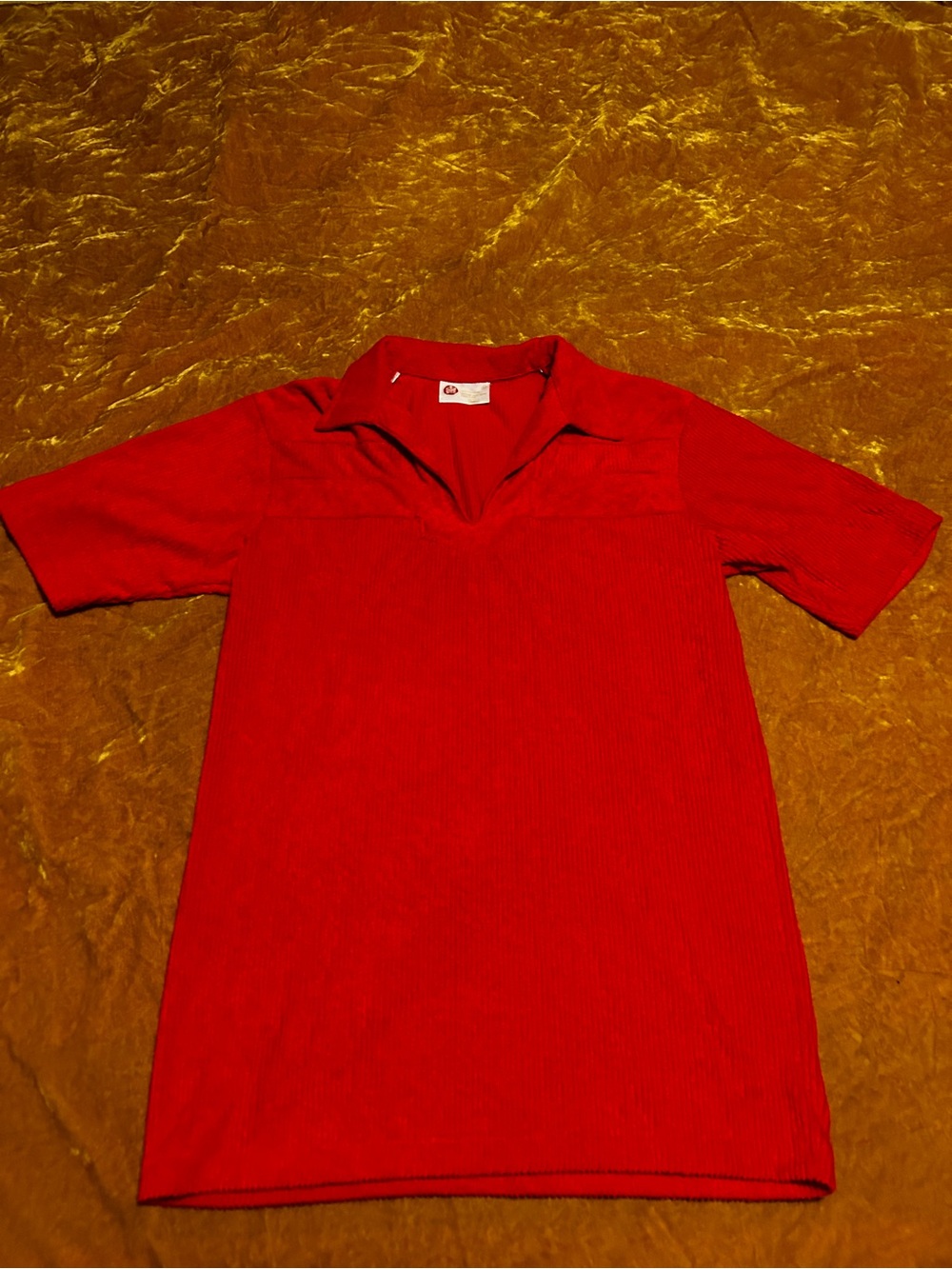 Sears Kings Road Red Ribbed Polo-Style Polyester Shirt